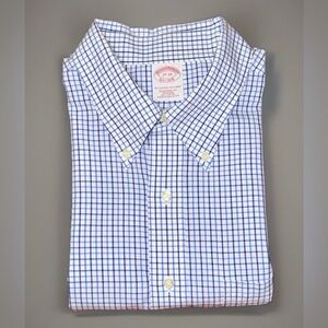 Brooks Brothers Non Iron Traditional Fit Dress Shirt Blue White Check Mens 17 33
